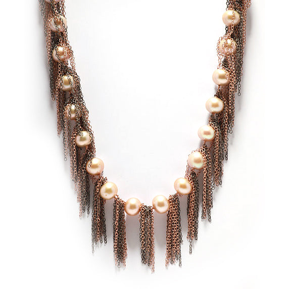 Pink Fresh Water Pearl Fringe Necklace