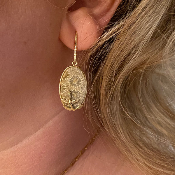 Gold Fossil Coral Drop Earrings