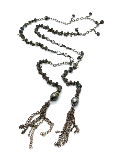 Labradorite Tahitian Pearls & Diamond Bead Chain Necklace