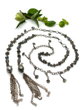 Load image into Gallery viewer, Labradorite Tahitian Pearls &amp; Diamond Bead Chain Necklace
