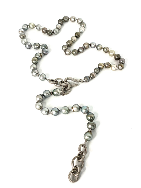 Tahitian Pearl Necklace with Pave Diamond Links