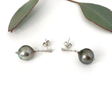Load image into Gallery viewer, Tahitian Pearl &amp; Diamond Stud Earrings
