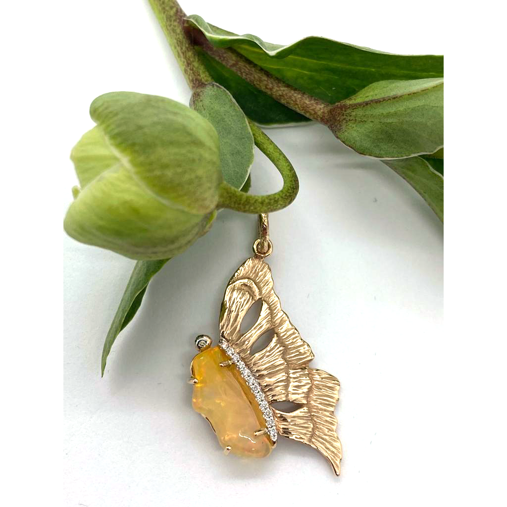 Opal & Diamond Butterfly Pendant Tanya E Designs