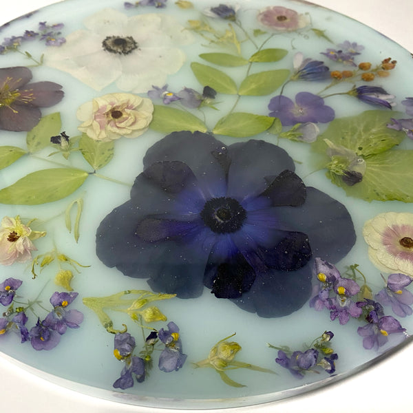 11" light Blue Flower Tray