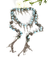 Load image into Gallery viewer, Aquamarine and Tahitian Pearl Fringe Necklace with Pave Diamond Beads
