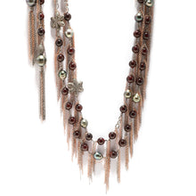 Load image into Gallery viewer, Tahitian Pearl and Garnet Bead Fringe Necklace with Pave Diamond Flowers
