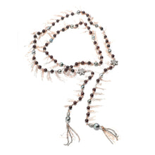 Load image into Gallery viewer, Tahitian Pearl and Garnet Bead Fringe Necklace with Pave Diamond Flowers
