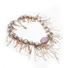 Load image into Gallery viewer, Pink Sapphire and Fresh Water Pearl Fringe Necklace
