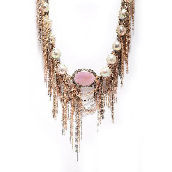 Pink Sapphire and Fresh Water Pearl Fringe Necklace