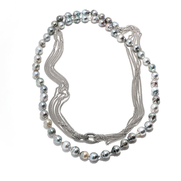 Tahitian Pearl Chain Necklace with Pave Diamond Links