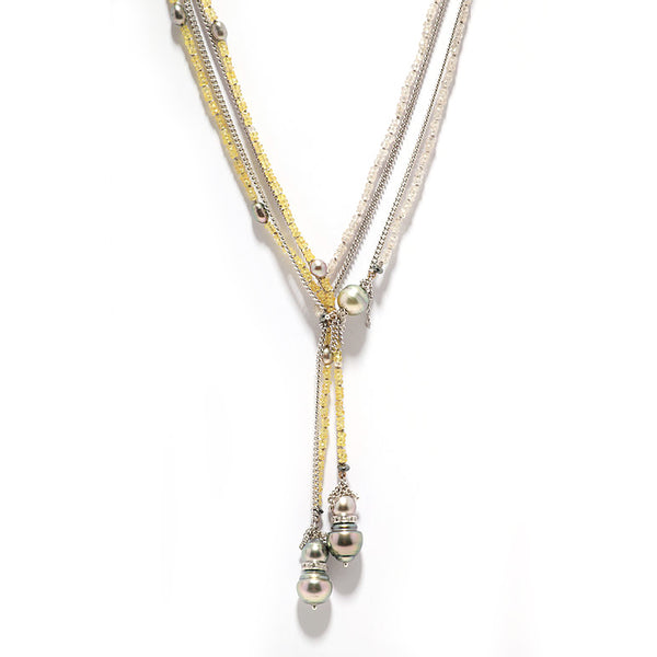 Yellow and White Sapphire Chain with Tahitian Pearls