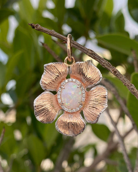Rose Gold & Australian Opal Flower Pendant
