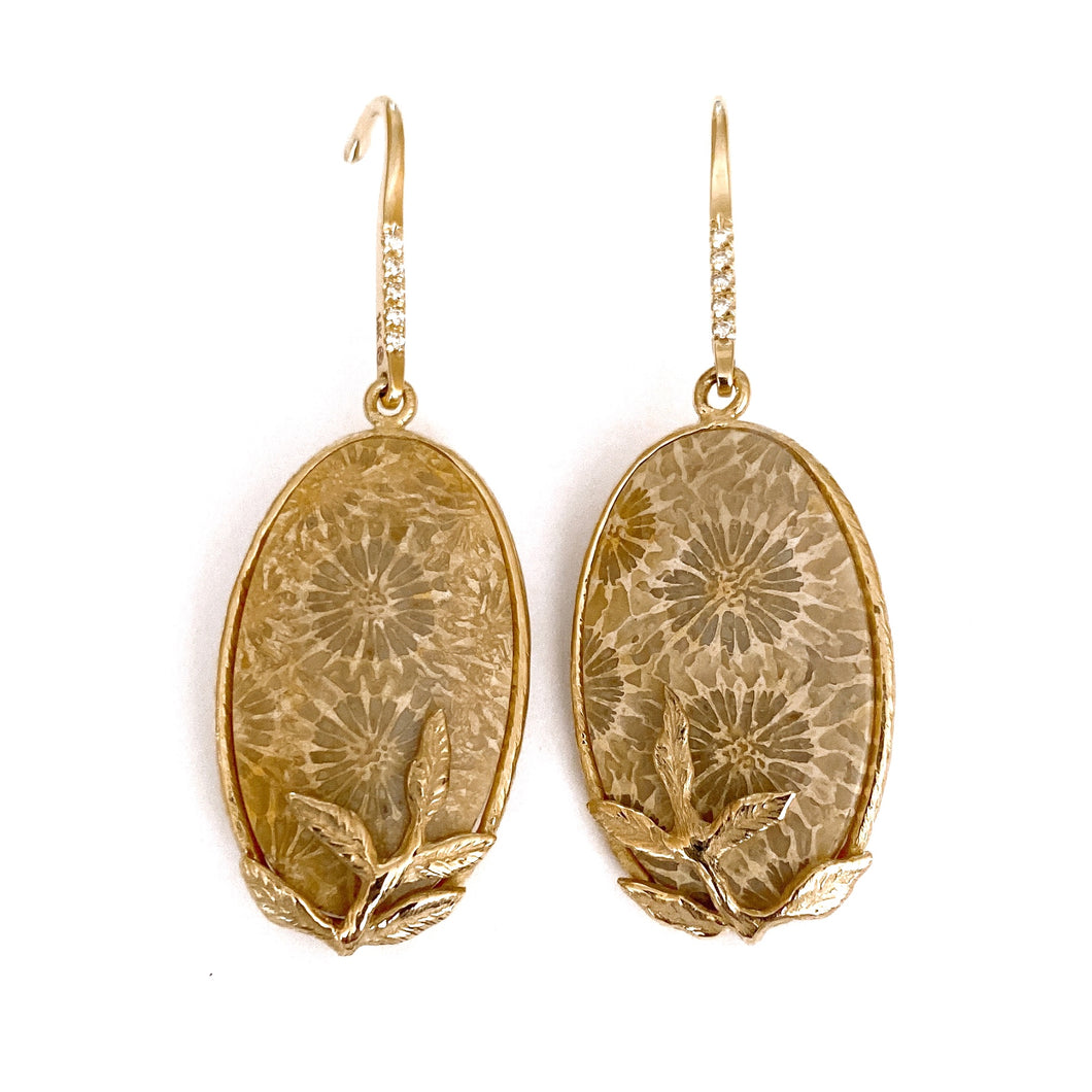 Gold Fossil Coral Drop Earrings