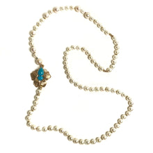 Load image into Gallery viewer, Akoya Pearl Necklace with Turquoise Flower Clasp
