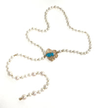 Load image into Gallery viewer, Akoya Pearl Necklace with Turquoise Flower Clasp
