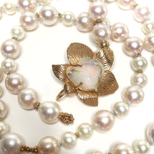 Load image into Gallery viewer, Pearl Necklace with Mexican Opal Flower Clasp
