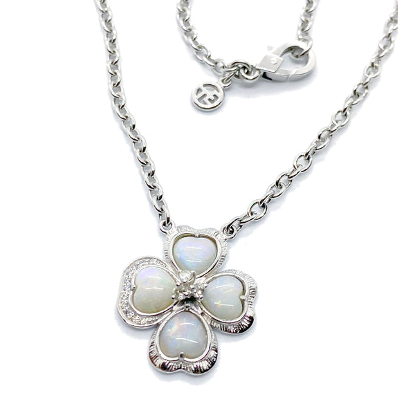 White Gold & Australian Opal Flower Necklace