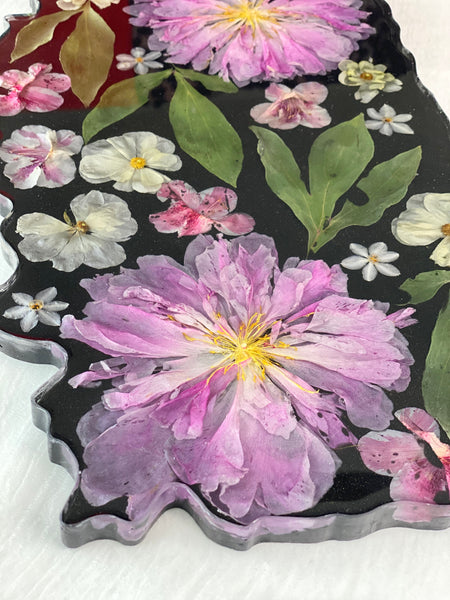 Large Black Floral Tray