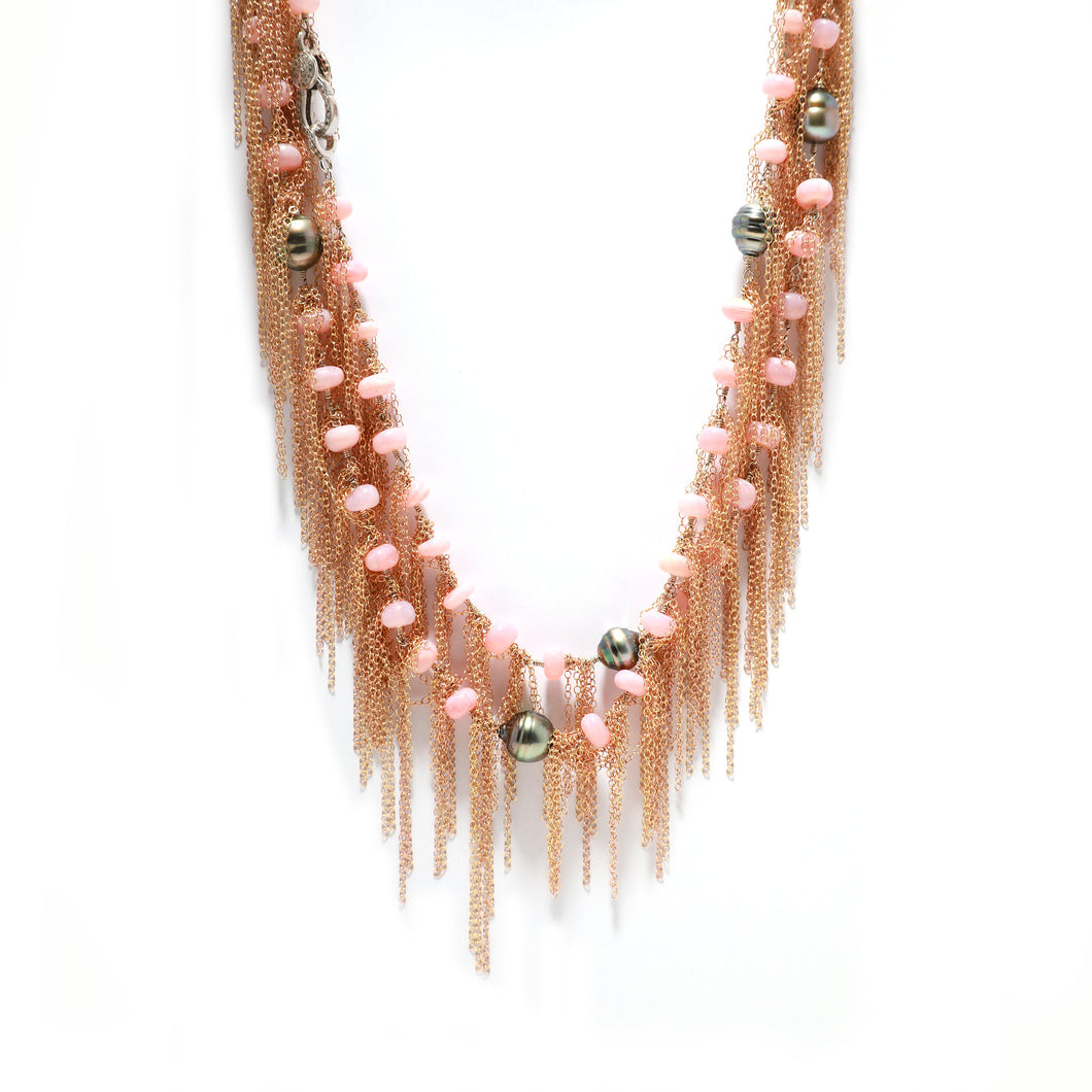 Pink Opal and Tahitian Pearls Fringe Necklace