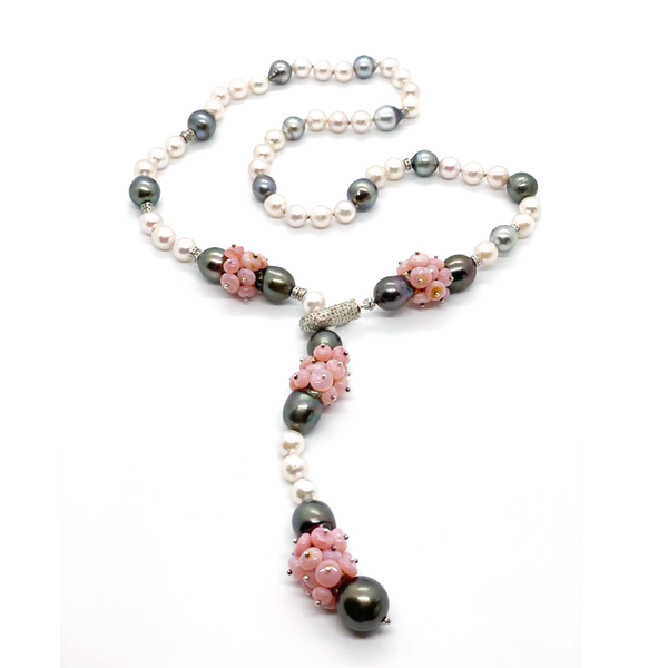 Tahitian and Akoya Pearl Necklace with a Pink Opals