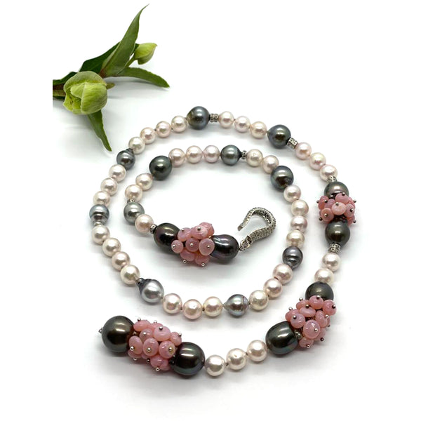 Tahitian and Akoya Pearl Necklace with a Pink Opals