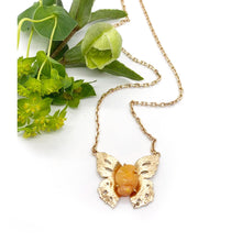 Load image into Gallery viewer, Fire Mexican opal Butterfly on handmade chain necklace
