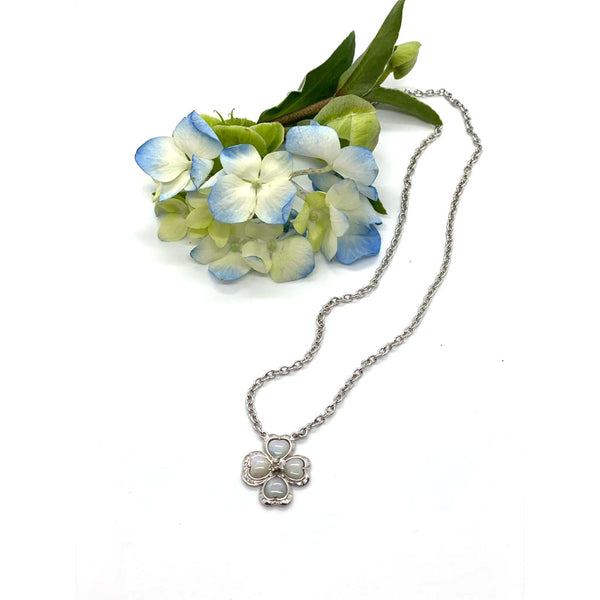 White Gold & Australian Opal Flower Necklace