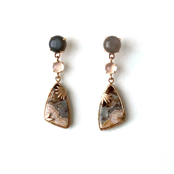 Crazy Lace Agate & Moonstone Drop Earrings