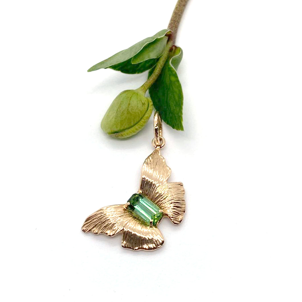 Rose Gold & Emerald Butterfly Pendant